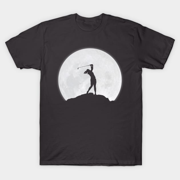 Golfer woman and the Moon T-Shirt by Crab